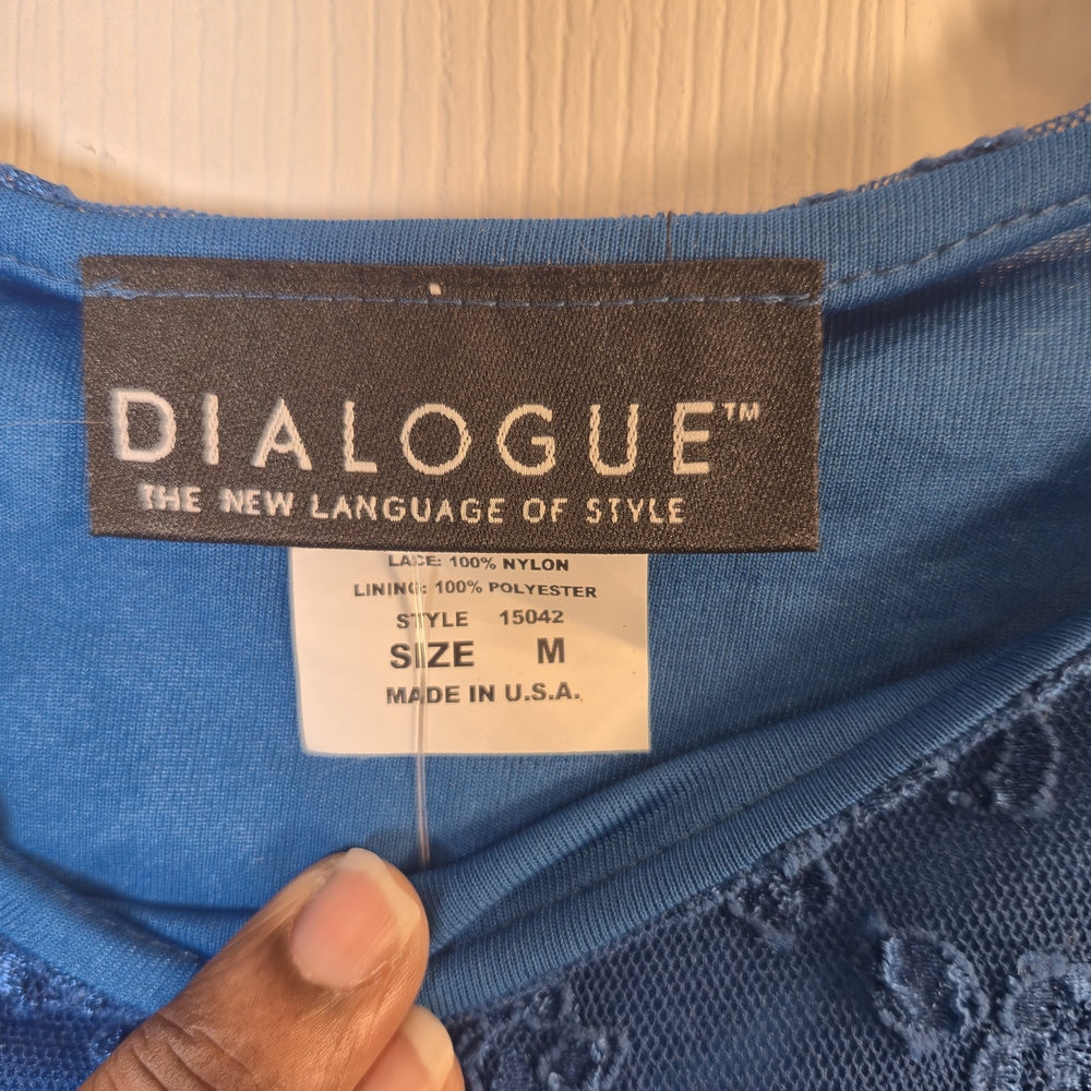 NWT Dialogue Royal Blue Teal Floral Lace Overlay Top Size M – Feminine - Picture 8 of 9